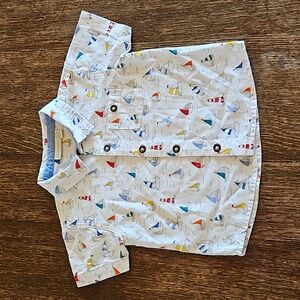 Jojo Maman Bebe Cotton Shirt with Sailboats and Lighthouses, 12 to 18 Months